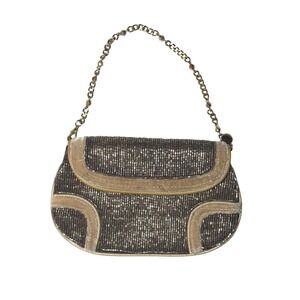 Liz Claiborne Beaded Velvet Evening Bag Gold Bronze Chain Strap Clutch Vintage